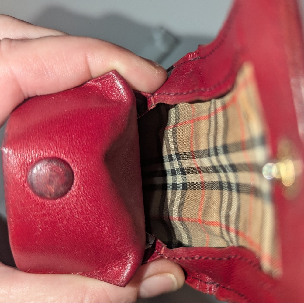 Burberry Vintage Burgundy Leather Coin Purse W/ Silver Signature Accent - Picture 9 of 13